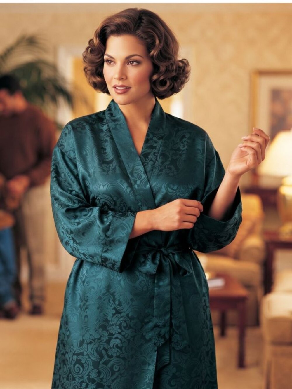 Vintage Alexandra Nicole Green Floral Jacquard Robe Plus Size Kimono Loungewear